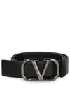 V Logo Signature Leather Belt Black - VALENTINO - BALAAN 2