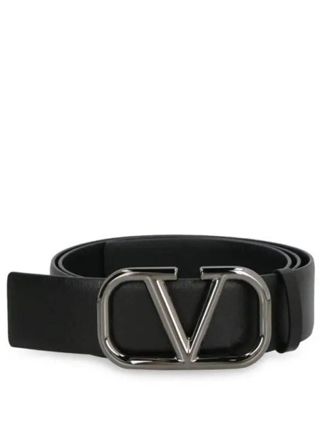 V Logo Signature Leather Belt Black - VALENTINO - BALAAN 2