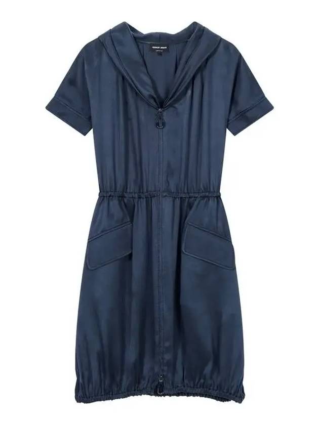 Women s Glossy Silk Zip up Dress Navy 271810 - GIORGIO ARMANI - BALAAN 1