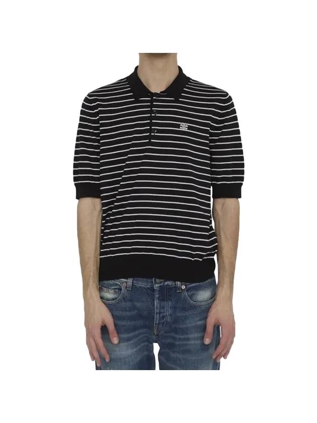 Striped Triomphe Short Sleeve Polo Shirt Black - CELINE - BALAAN 1