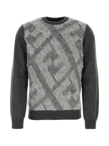 Crew Neck Alpaca Pullover Knit Top Grey - FENDI - BALAAN 1