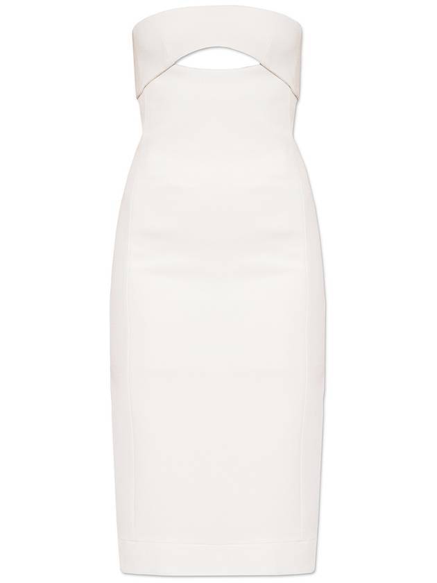 Women's Satin Crepe Cutout Midi Dress White - SAINT LAURENT - BALAAN 1