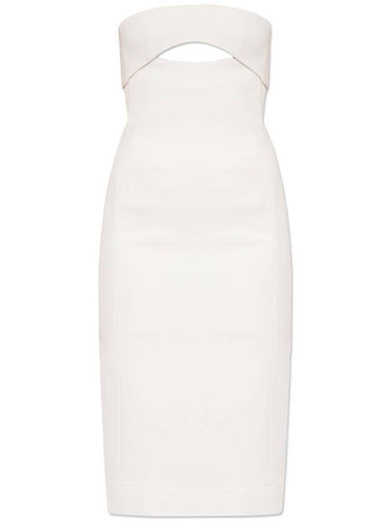 Women's Satin Crepe Cutout Midi Dress White - SAINT LAURENT - BALAAN 1