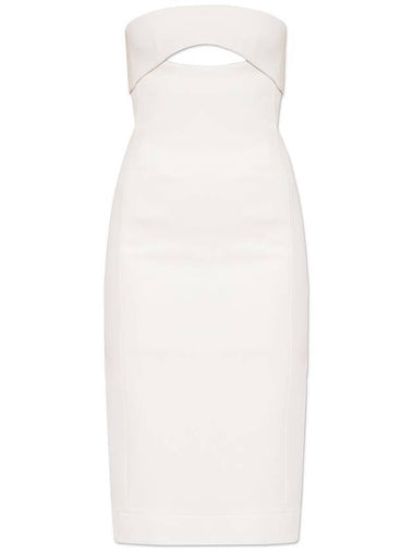 Women's Satin Crepe Cutout Midi Dress White - SAINT LAURENT - BALAAN 1