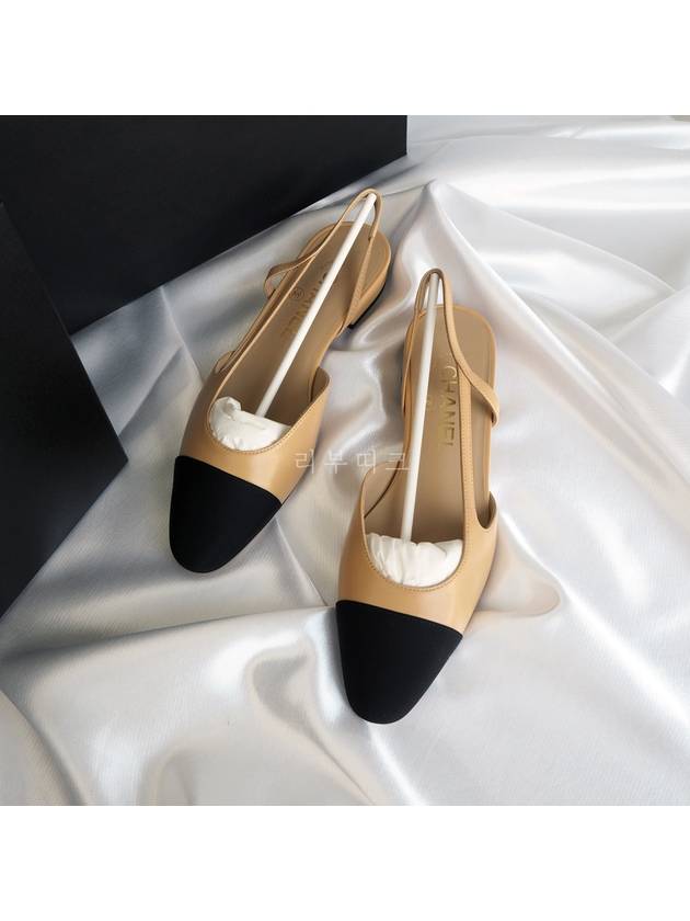 Slingbacks Goatskin Grosgrain & Beige Black - CHANEL - BALAAN.