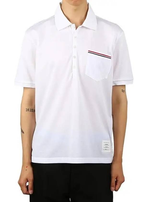 Men's Three Stripes Pocket Mercerized Short Sleeve Polo Shirt White - THOM BROWNE - BALAAN 2