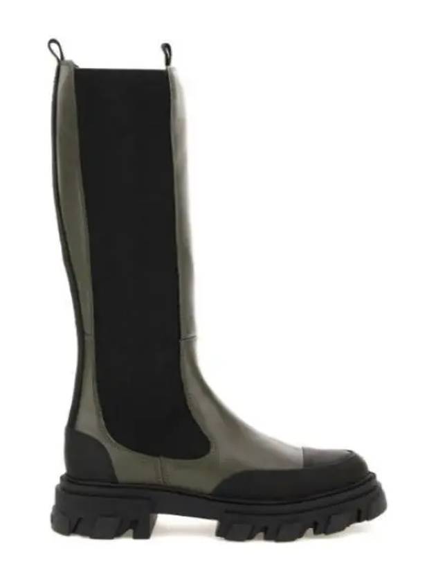 Women's Chunky Leather Chelsea Boots Black Green - GANNI - BALAAN 2