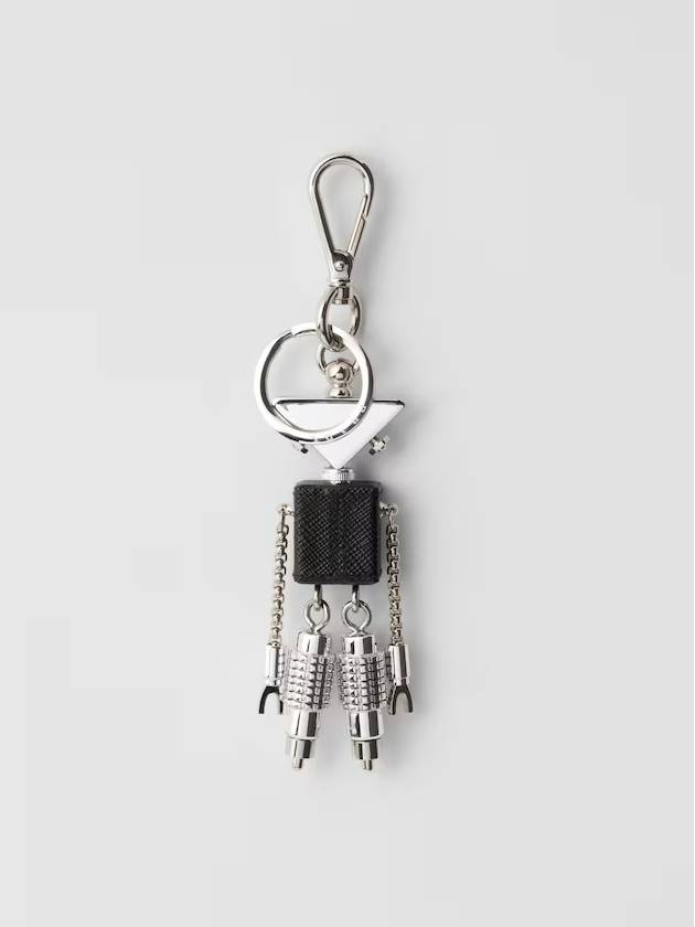 Saffiano Leather Robot Trick Key Holder Silver - PRADA - BALAAN 4