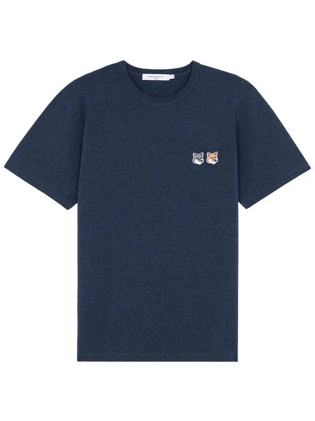 Double Fox Head Patch Classic T-Shirt Navy Melange - MAISON KITSUNE - BALAAN 2