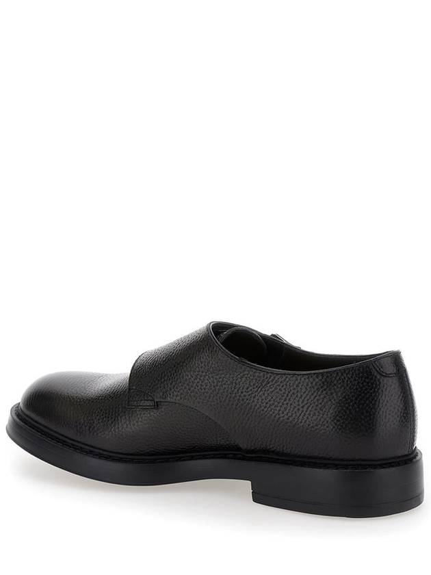 Black Monks Shoes With Double Buckle In Hammered Leather Man - DOUCAL'S - BALAAN 3