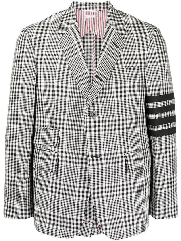 Gingham Prince of Wales Linen Single Vent Sport Jacket Black - THOM BROWNE - BALAAN 3