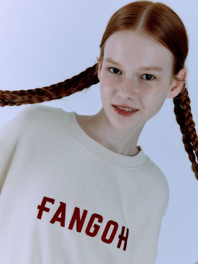 F logo embroidered crew neck sweatshirt Cream - FANGOH - BALAAN 5