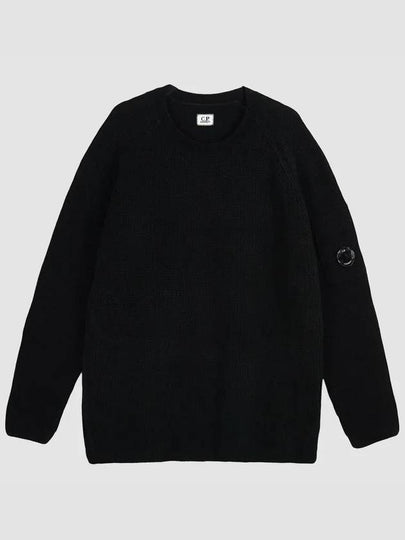 Chenille Cotton Crew Neck Knit Top Black - CP COMPANY - BALAAN 2