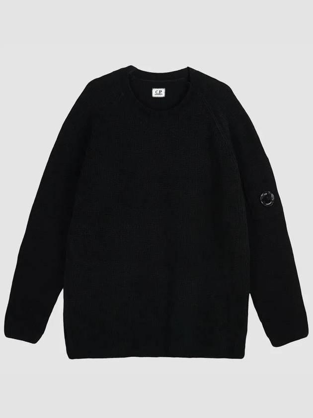 Chenille Cotton Crew Neck Knit Top Black - CP COMPANY - BALAAN 3