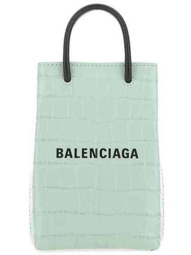 Crocodile Embossed Phone Holder Shopping Mini Bag Light Green - BALENCIAGA - BALAAN 1