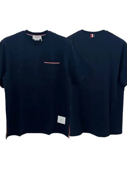 Cotton Oversized Pocket Short Sleeve T-Shirt Navy - THOM BROWNE - BALAAN 2