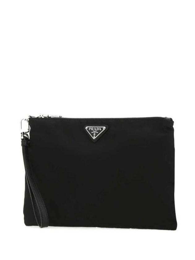 Re-Nylon and Saffiano Leather Clutch Bag Black - PRADA - BALAAN 3