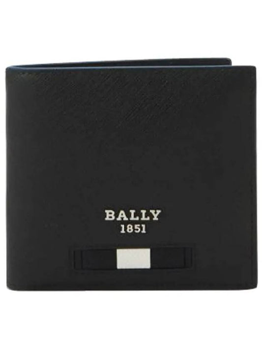Men's Recycled Leather Half Wallet Black - BALLY - BALAAN.