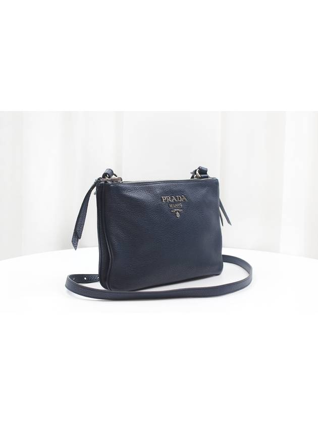 Vitello Phoenix double zipper leather cross bag navy 1BH046 - PRADA - BALAAN 3