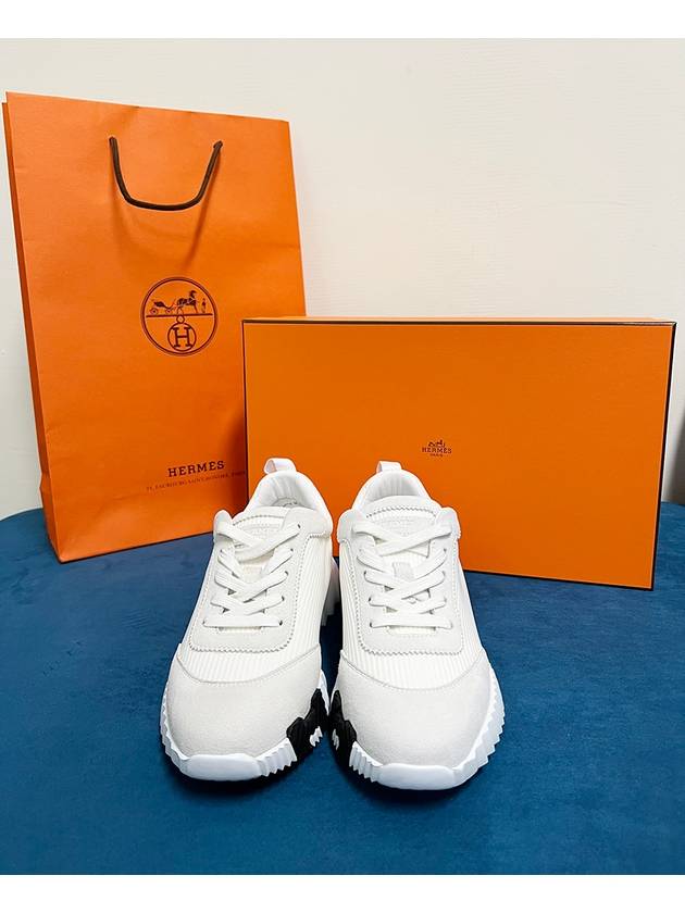 Bouncing Mesh Suede Goatskin Low Top Sneakers Blanc - HERMES - BALAAN 3