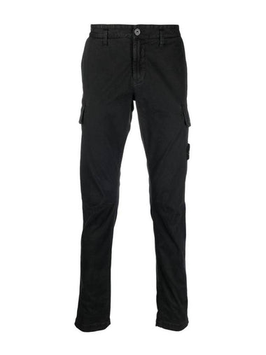 Stretch Broken Twill Garment Dyed Old Effect Cargo Straight Pants Black - STONE ISLAND - BALAAN 1