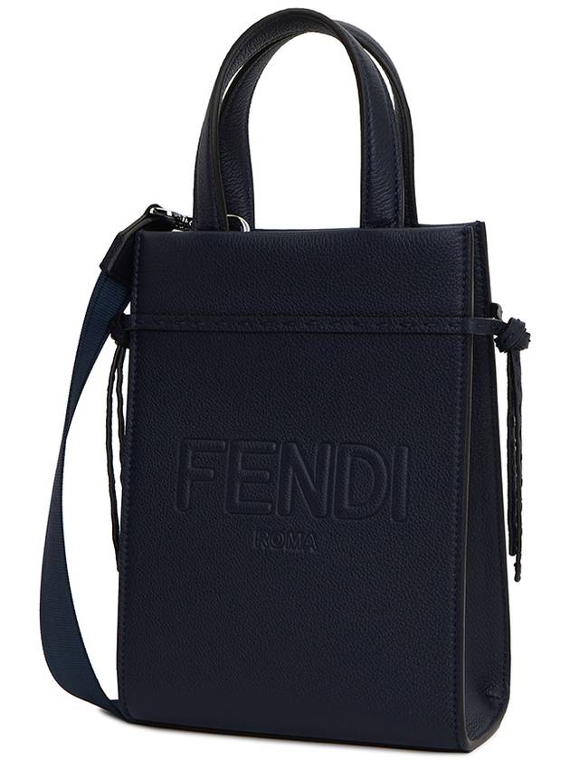 Mini Logo Leather Tote Bag Navy - FENDI - BALAAN 3