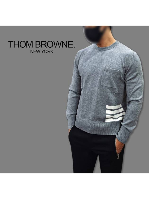 Men's Chest Pocket Diagonal Armband Knit Top Gray - THOM BROWNE - BALAAN.