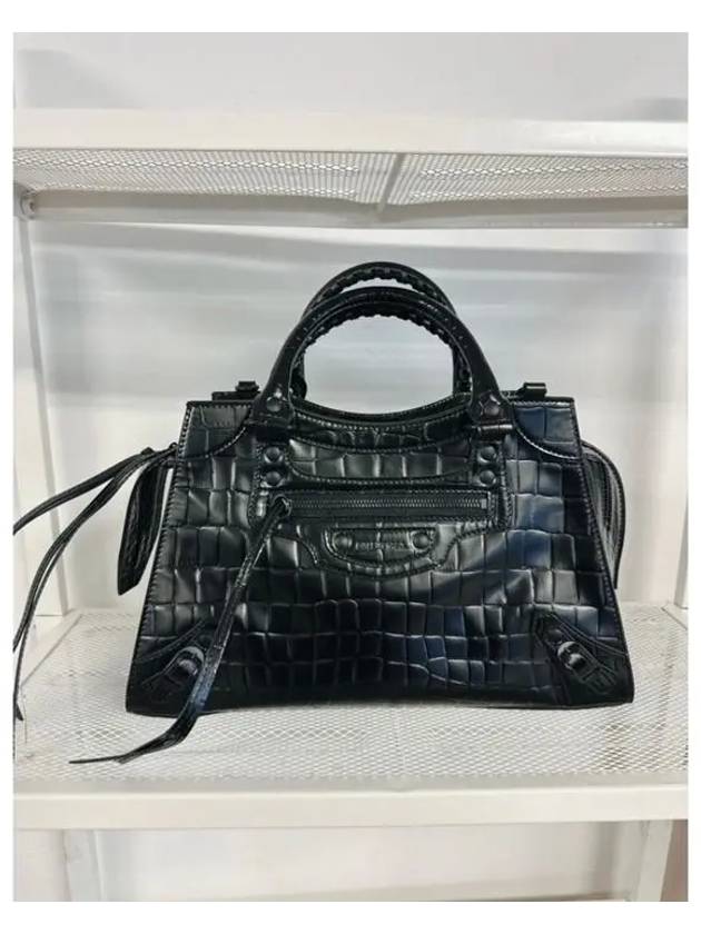 Neo Classic Croco Effect Leather Small Tote Bag Black - BALENCIAGA - BALAAN 2