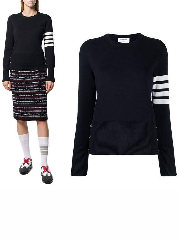 Milano Stitch Crewneck 4-Bar Cotton Crepe Knit Top Navy - THOM BROWNE - BALAAN 2