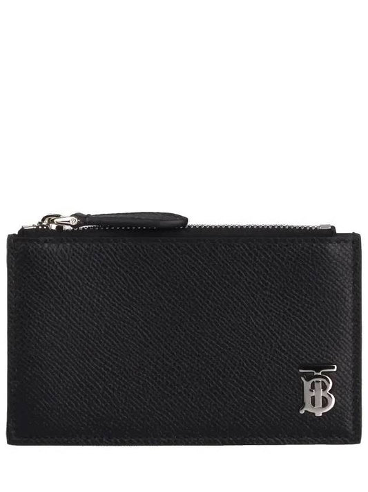 TB Logo Zipper Calfskin Card Wallet Black - BURBERRY - BALAAN 2