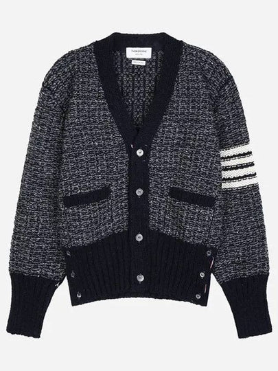 Mohair Tweed 4-Bar Classic V-neck Cardigan Navy - THOM BROWNE - BALAAN 2