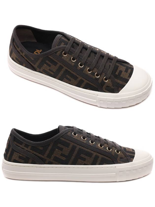 Domino FF Fabric Low Top Sneakers Brown - FENDI - BALAAN 3