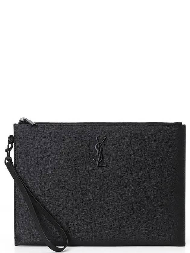 Monogram Strap Tablet Clutch Bag Black Black - SAINT LAURENT - BALAAN 2