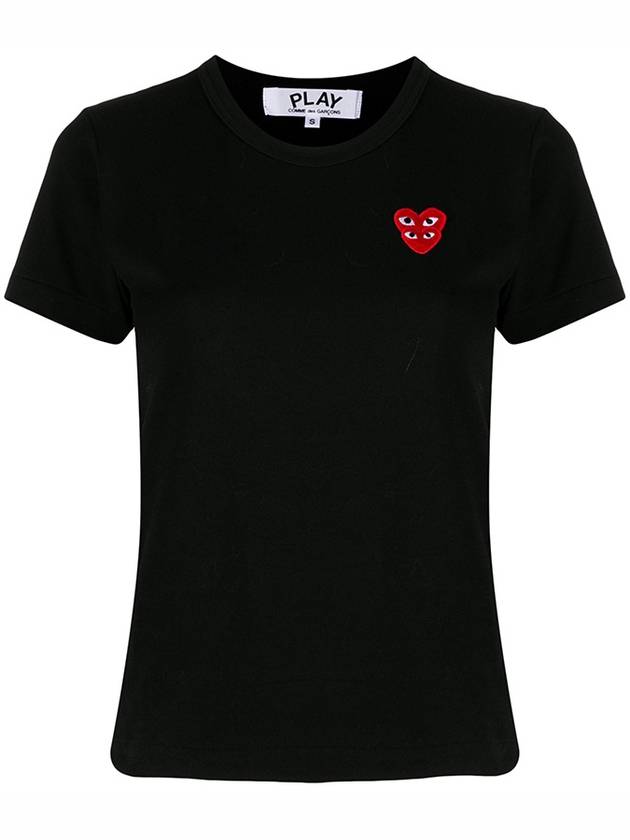 M L Size Black Double Red Heart Patch Short Sleeve P1T287 - COMME DES GARCONS - BALAAN 5