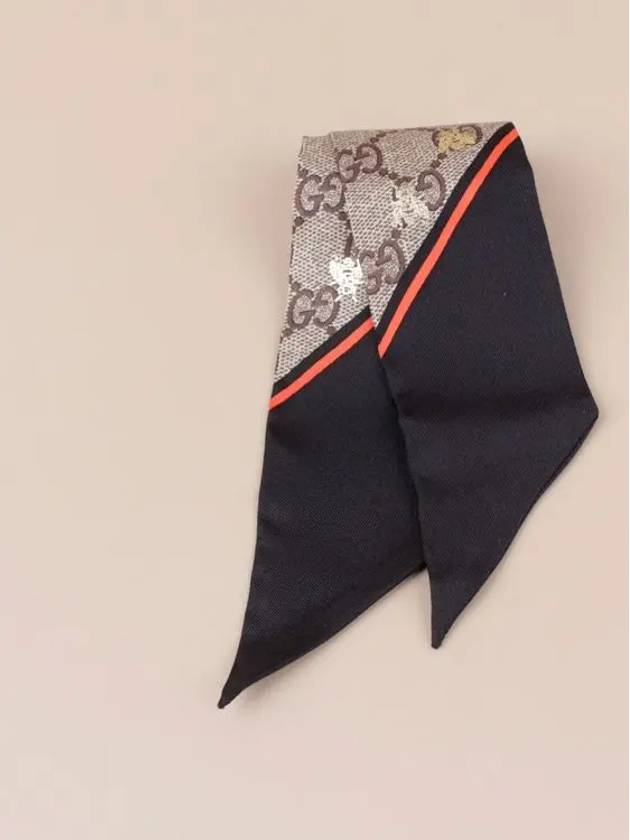 GG Bee Motif Silk Neck Bow Scarf Beige Black - GUCCI - BALAAN 2