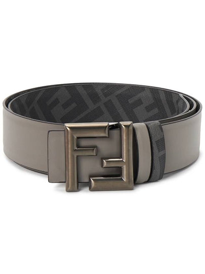 FF Logo Buckle Leather Belt Grey - FENDI - BALAAN 2