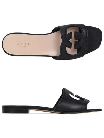 Women's Interlocking G Cut Out Slide Sandals Black - GUCCI - BALAAN 2