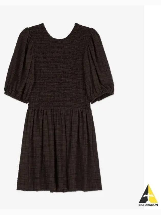 Women's Smoke Puff Sleeve Short Dress Brown - GANNI - BALAAN 2