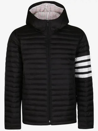 Matte Nylon 4-Bar Stripe Downfill Quilted Hoodie Padding Black - THOM BROWNE - BALAAN 2