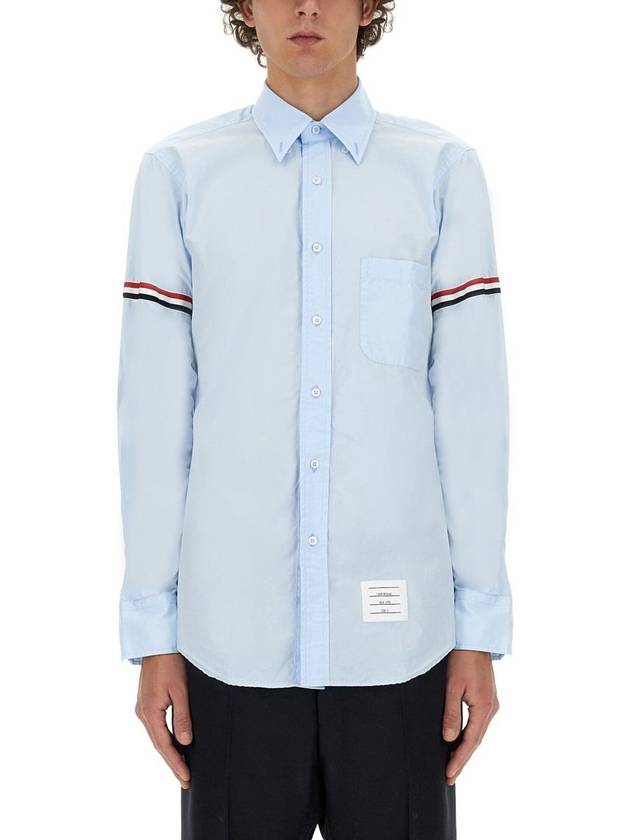 Men's Poplin Grosgrain Armband Classic Long Sleeve Shirt Blue - THOM BROWNE - BALAAN 2