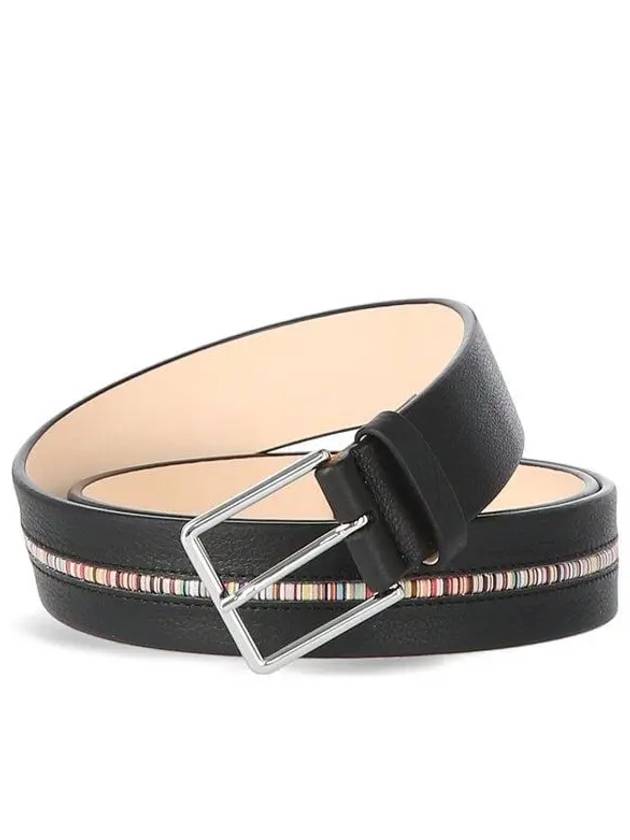 Signature Striped Leather Belt Black - PAUL SMITH - BALAAN 2