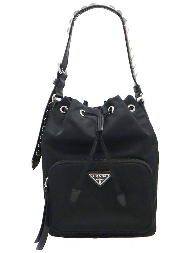 Prada 1BH038 Black Nylon Pocono Stud Bucket Bag 2WAY - PRADA - BALAAN 1