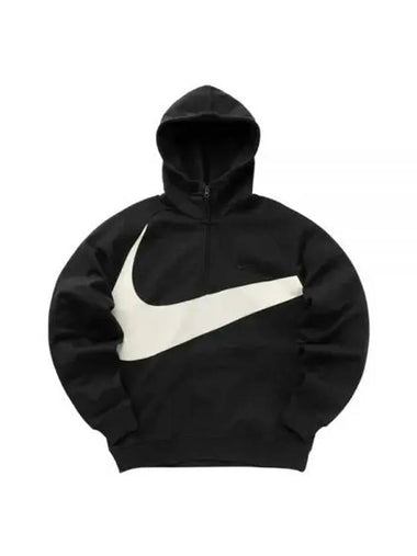 Swoosh Half Zip Fleece Hood Black Coconut Milk - NIKE - BALAAN 1