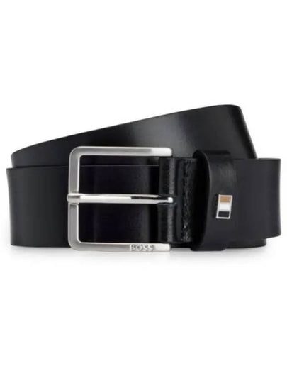 Signature Stripe Silver Buckle Logo Leather Belt Black - HUGO BOSS - BALAAN 2