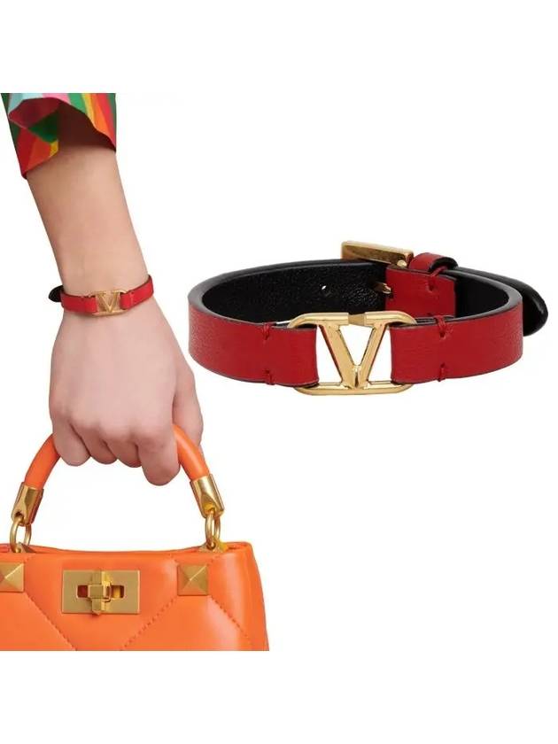 Signature V Logo Calfskin Bracelet Red - VALENTINO - BALAAN.