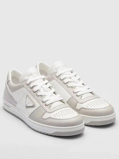 Men's Downtown Triangle Logo Leather Low Top Sneakers White Crystal - PRADA - BALAAN 2