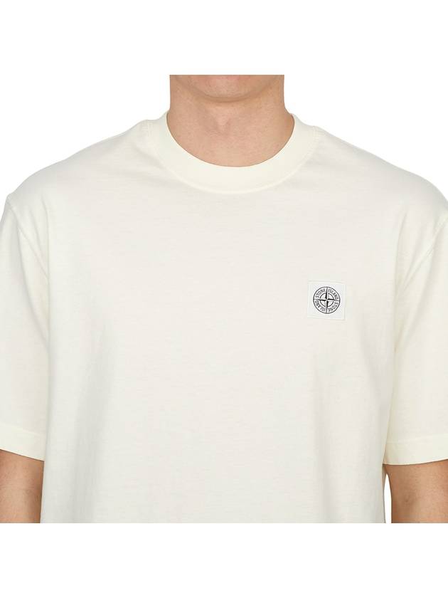 Combed Organic Cotton Jersey Short Sleeve T-Shirt Ivory - STONE ISLAND - BALAAN 6