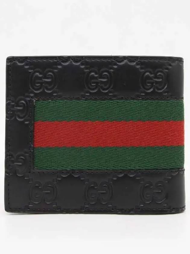 GG Signature Web Leather Half Wallet Black - GUCCI - BALAAN 3