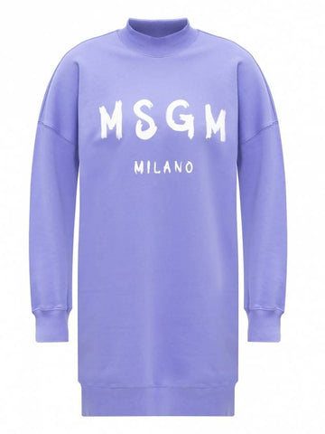 Women's Logo Print Sweatshirt Midi Dress Purple - MSGM - BALAAN.