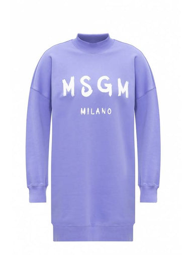 Milano Brushed Logo Print Sweatshirt Short Dress Purple - MSGM - BALAAN 1